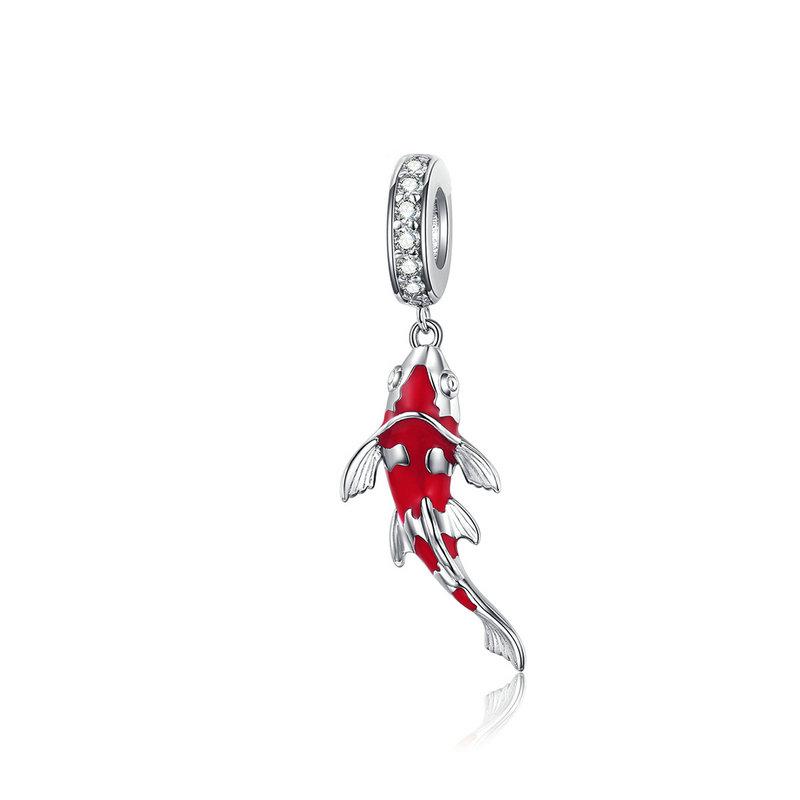 WOSTU 925 Silver New Year Gift Lucky Red KOI Charm Lucky Bag Pendant Pawprint Beads Fit Fortune Red Rope Bracelet DIY Jewelry
