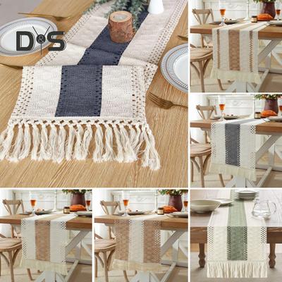 Caminho de mesa de festa Tecido de tecelagem Estilo Boho Decoração de borla Contraste de cor Trançado À prova de manchas Reutilizável Proteção de mesa Decoração Prom Banquete Mesa