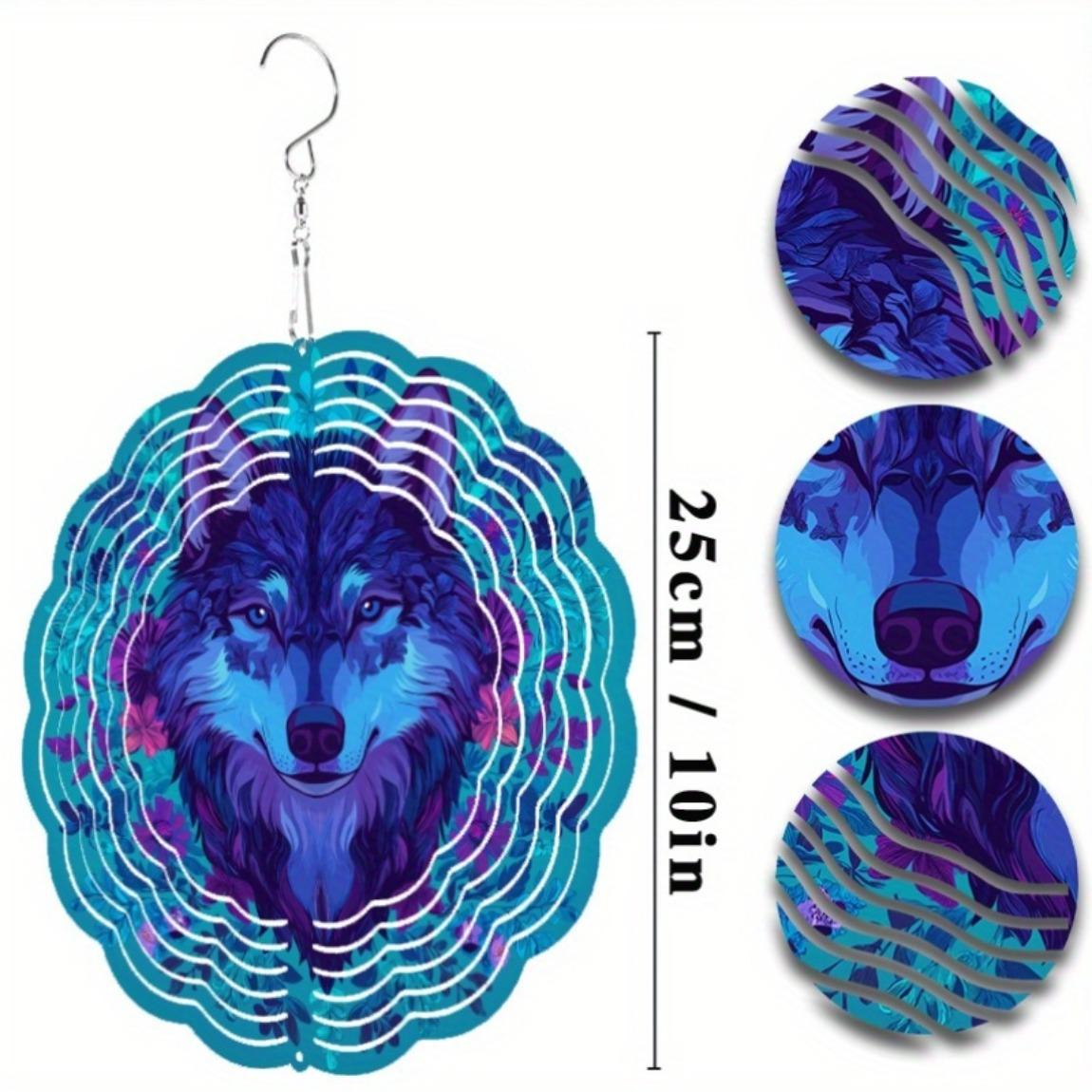 

10-дюймовый серый волк колокольчик ветра для уличного декора сада, вращающийся крючок, идеальный подарок для весеннего и летнего газона, подвесное искусство 01A