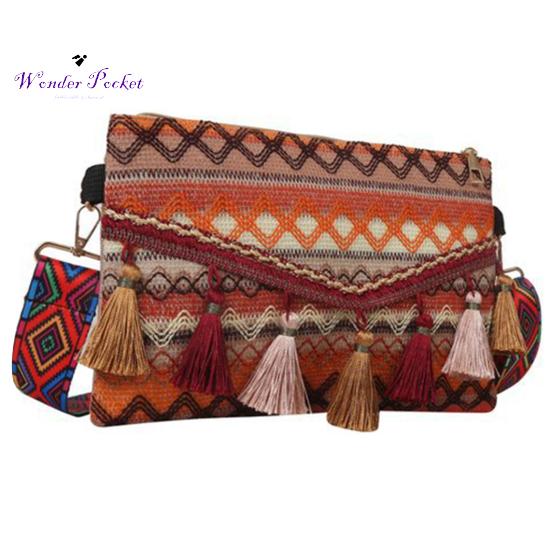 

Сумка в богемном стиле со съемным ремнем в подарок оранжевый