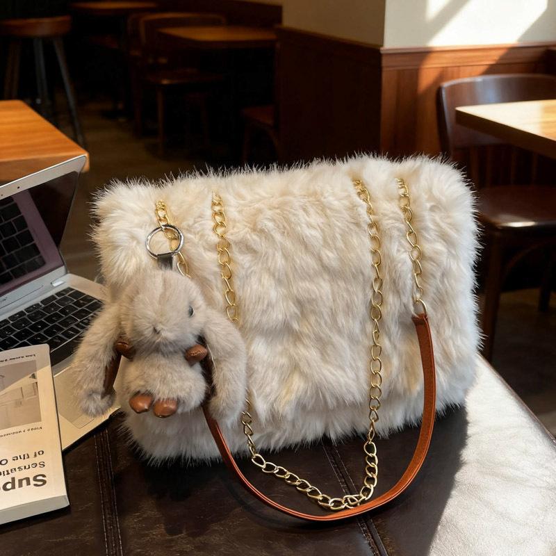 

New Winter Textue and Versatile Crossbody Bags for Women Large Capacity Fluffy Shoulder Bags Fashi Simple Soft Messenger Bags білий