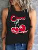 T-shirt Cherry Design Printed Vest  Graphic Print Tank Top Women’s Sleeveless Crew Neck Casual Top for Summer Spring