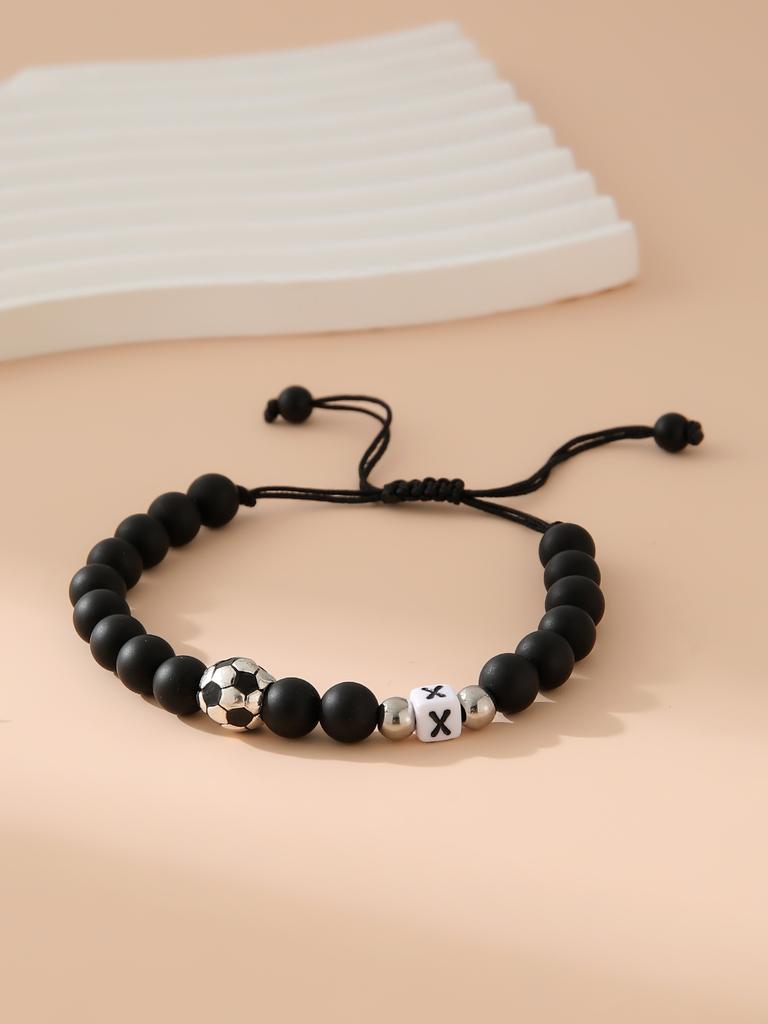 Mattschwarzes Fußball-Alphabet Verstellbares Perlenarmband Unisex Sport-Armband Schmuck