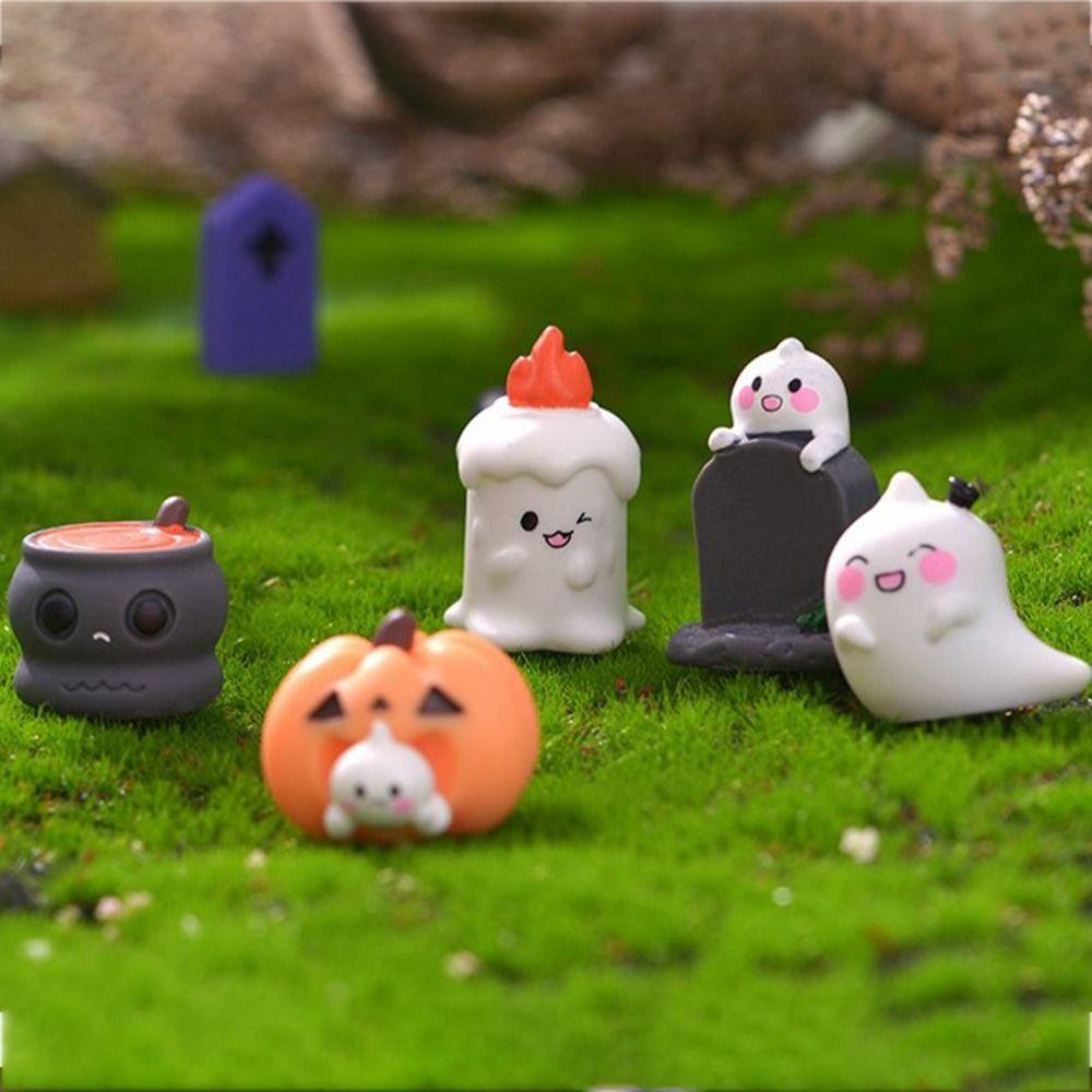 3D Halloween Small Ornaments Cute Ghost Candlestick Ornaments Halloween Ghost Tombstone Outdoor