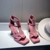 2024 Summer High Heels Women Sandals Square Toe Rome Shoes Sexy Retro Slippers Fashion Open Toe Flip Flops Mujer Slides Pumps