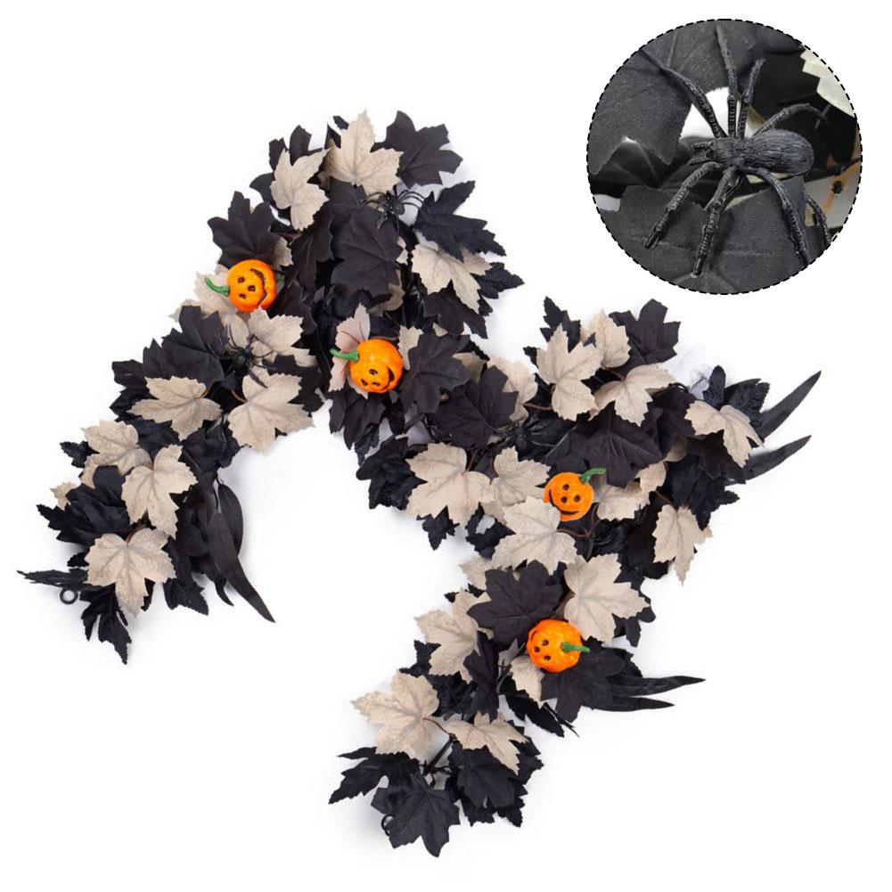 Black Halloween artificial foliage leaf garland 175cm wallmounted plastic indoor autumn fall and Thanksgiving decoration