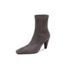 Black fashion simple elastic thin boots 2025 autumn and winter new square head thin heel sleeve one pedal small short boots women