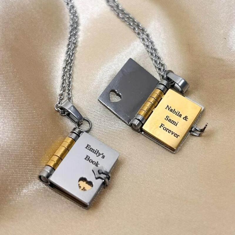 Pusty Otwierany Naszyjnik Książka Stal Nierdzewna Medalion na Zdjęcie Łańcuszek na Szyję dla Mężczyzn Kobiet Prezent dla Pary DIY Akcesoria do Biżuterii