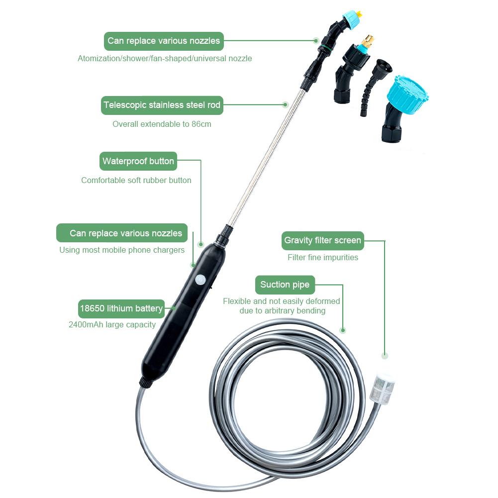 Elektryczny Opryskiwacz do Roślin Akumulatorowy Opryskiwacz Ogrodowy z Teleskopową Lanca Przenośny Opryskiwacz Wodny z 2 Dyszami i Wężem 2/4/6/10M