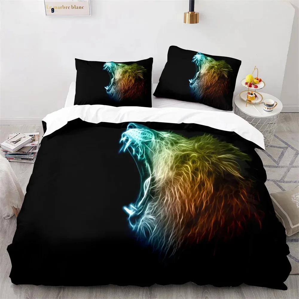 Lion Duvet Cover Set 3D Print Wild Animals Colourful King Queen Size for Kids Teens Adults Bedding Set Polyester Comforter Cover