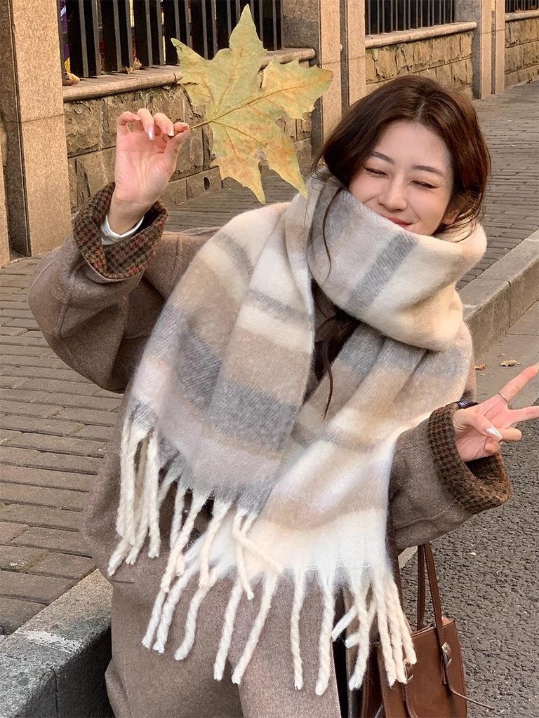 Winter Scarf For Women Cashmere Warm Plaid Pashmina Scarves Blanket Wraps Female Thick Soft Bufanda Tassel Shawl Long Poncho