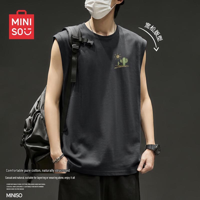 MINISO Men's American Retro Cotton Sleeveless T-Shirt