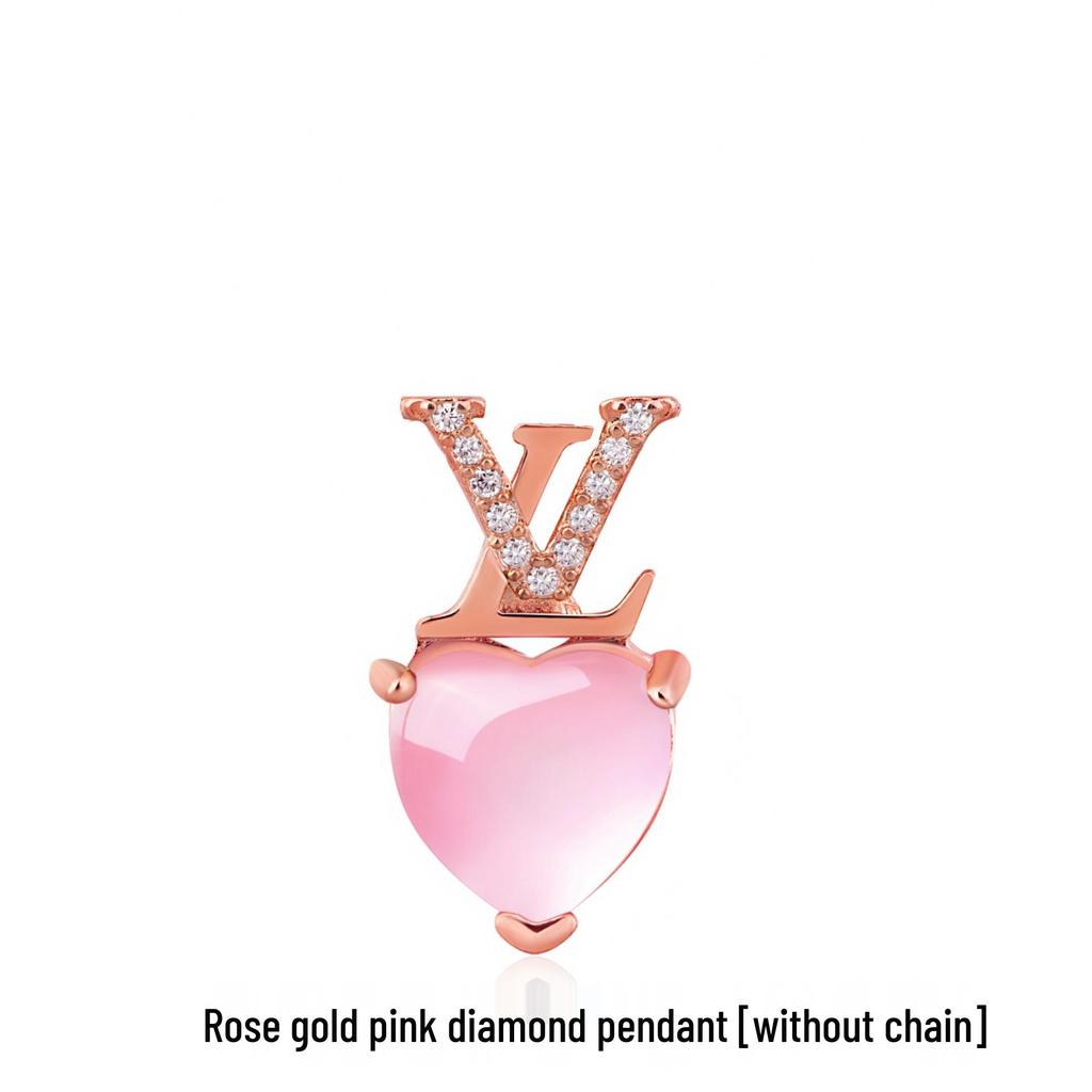 Korean Style Rose Gold Heart Necklace with Natural Rose Quartz Pendant - Women's Pink Crystal Clavicle Chain