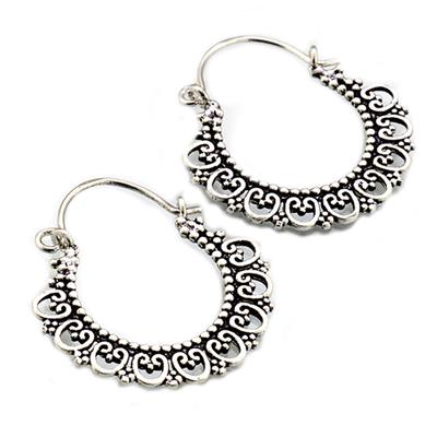 [Q7554] - Handmade Silver Earrings 'Cléopatra' Aged Silver - 15 Mm 5 Mm