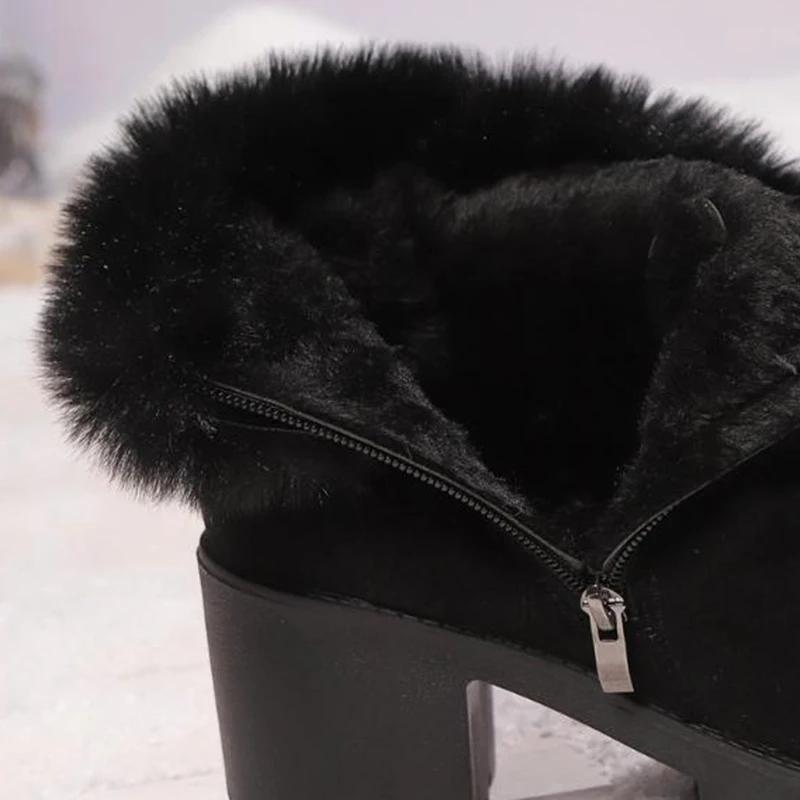 Chunky Platform High Heel Furry Ankle Boots Women 2025 Winter Non Slip Thick Bottom Suede Snow Boots Butterfly Embroidery Shoes