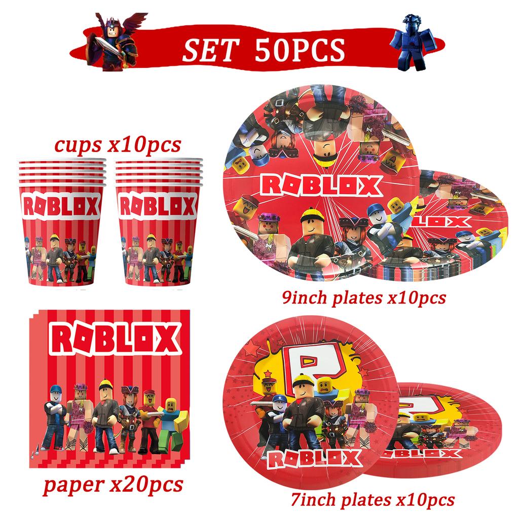 Roblox Birthday Party Decorations Supplie Celebration Disposable Tablecloth Cup Plate Baby Shower banner set Entertaining Play Safe Kid Friendly Fun