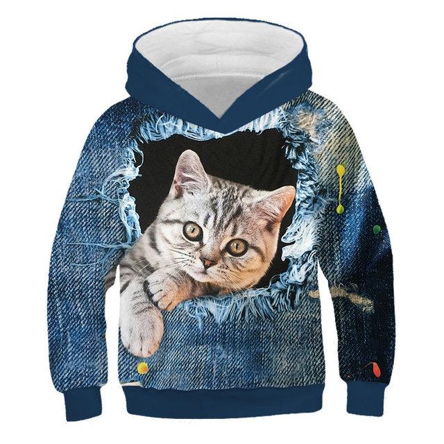 2025 Fashion Cat Hoodies Teen Girls Boys 3D Printed Hooded Sweatshirt Children Hoodie Loose Pullover Autumn Kids Clothes Streetwear
