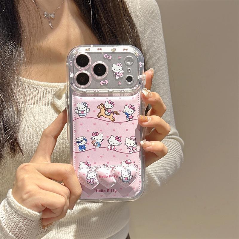 Girly Pink Heart Cat Stand for iPhone 17/16ProMax/15/14 Cases