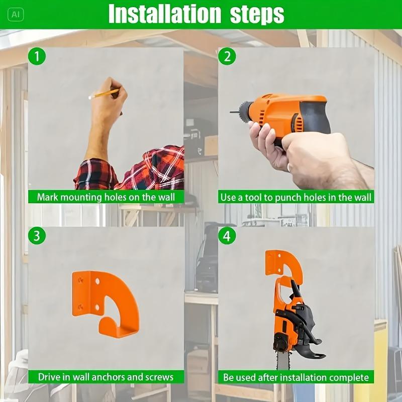 3 Pack Heavy Duty Metal Chainsaw Wall Mount with Tool-Free Installation Locking Mechanism Garage Storage Rack Vertical Organizer