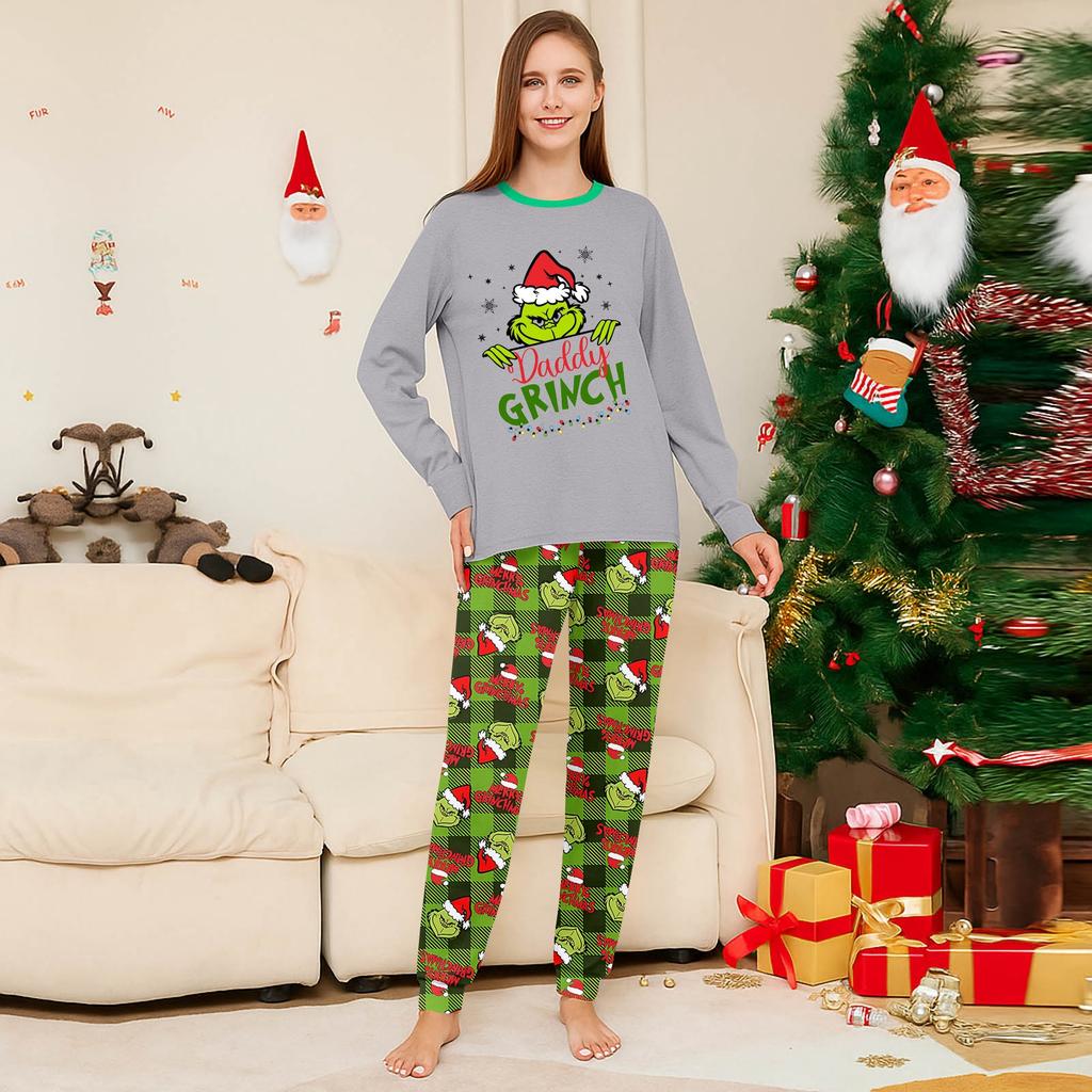 Print Cute Family Set Pajamas, Home Clothes, Family Set Long Sleeve Top Pants Set