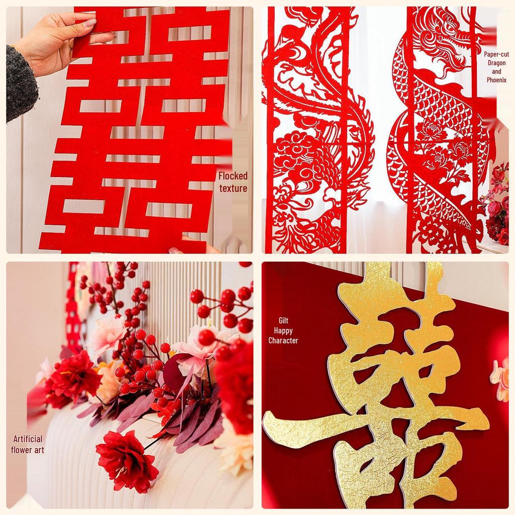 Dragon & Phoenix Wedding Room Decorations: Festive Wall Streamers Set for Bedroom & Living Room Celebration