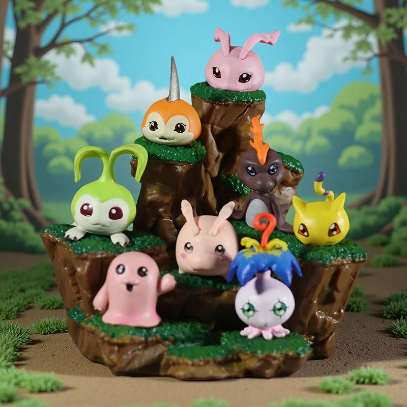 11cm Anime Digimon Baby Stage 8 Piece Scene Agumon Biyomon Gabumon Mogumon Togomon Pomon Character Model Collection Toy Gift