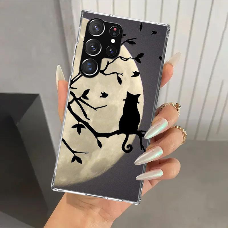 Schwarze Katze Cartoon Niedliche Handyhülle für Samsung Galaxy S26 S24 S23 Ultra S25 Edge S22 S21 Plus S20 FE + Weiche Druckschale Funda Gal