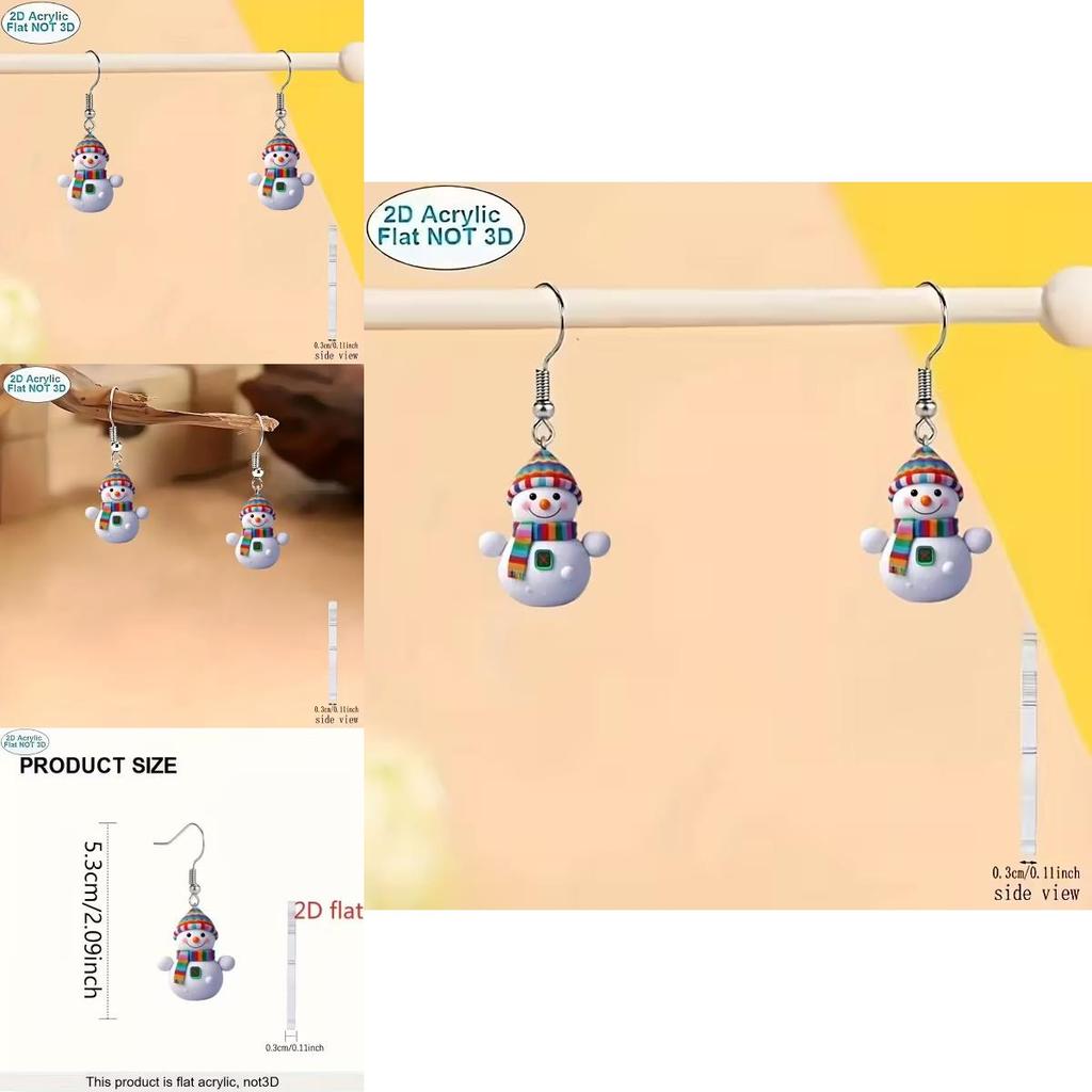 Christmas Snowman Acrylic Cartoon Earrings With Silver Ear Pins For Holiday Party Accessory