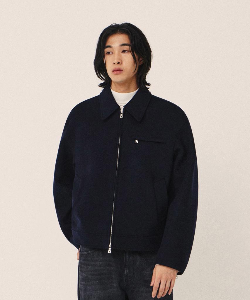 Kiimuir Minimal Wool Collared Jacket_Navy