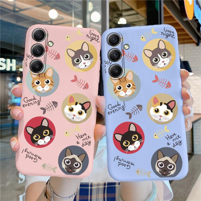 Custodia Morbida in Silicone con Motivo Gatto Per Samsung M35 A55 A35 Xiaomi Redmi Note 13 Poco C65 iPhone 15 Huawei Honor Realme Cover Protettiva Antiurto per Fotocamera