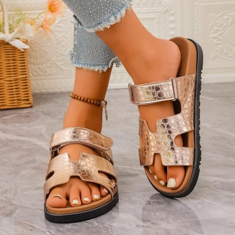 Summer New Slippers Women's Thick Bottom Word Velcro Solid Color Slippers