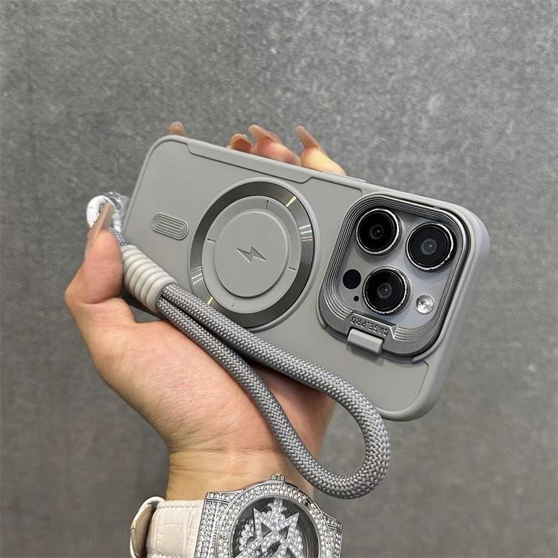 Flip Up Lens Holder Magnetic Case for For Iphone 16 1 14 13 12 11 Pro Max 17 Plus Nylon Wristband Lanyard Soft Cover