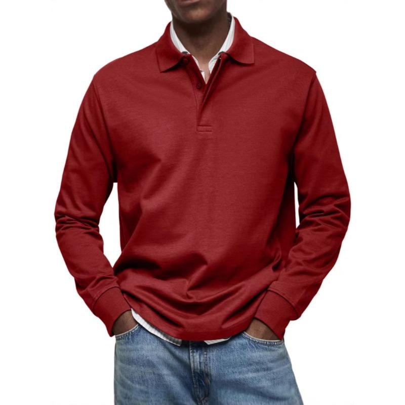 Heren Long Sleeve Polo Shirt Casual Knopen Effen Kleur Basic Top