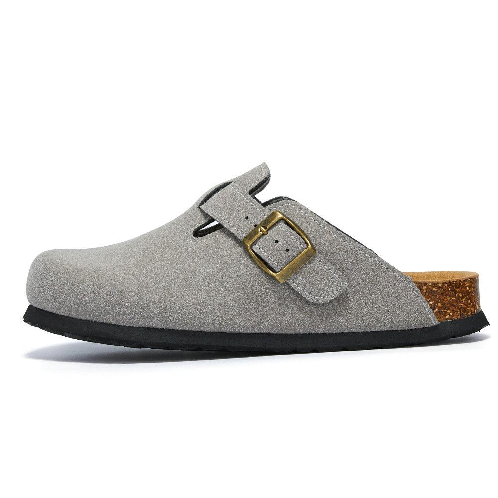 Fashion Men's Shoes Baotou Cork Men's Slippers Cowhide Men's Women's Half Slippers for Winter Big Size 35-45