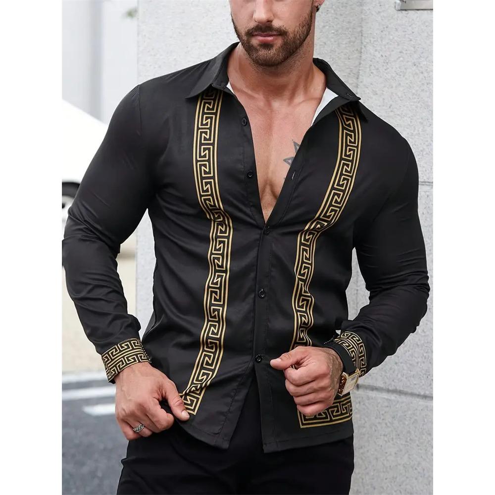 Men Office Shirt Geometric Stripes Lapel Stereoscopic Printing Long Sleeve Button Down Casual Clothing Clothing Fashion Designer S