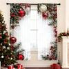 Christmas Ball Holiday Printed Curtains, 2 Pieces 2D Flat Printed Red Luxury Xmas Print Curtains with Snowflakes  for Holiday Party Decor