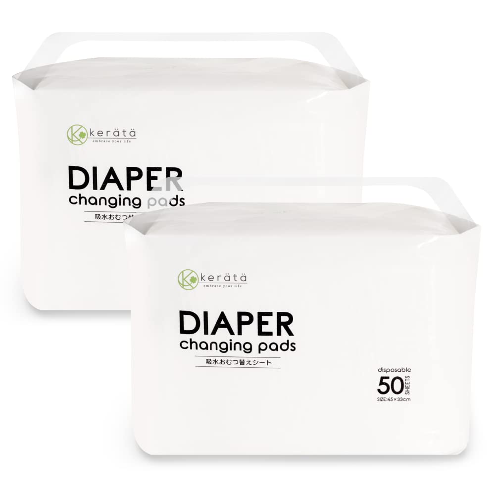 Keratta Disposable Absorbent Diaper Changing Pads, 150ml Capacity, 50 Sheets, White, Approx. 45 X 33cm, Set of 2