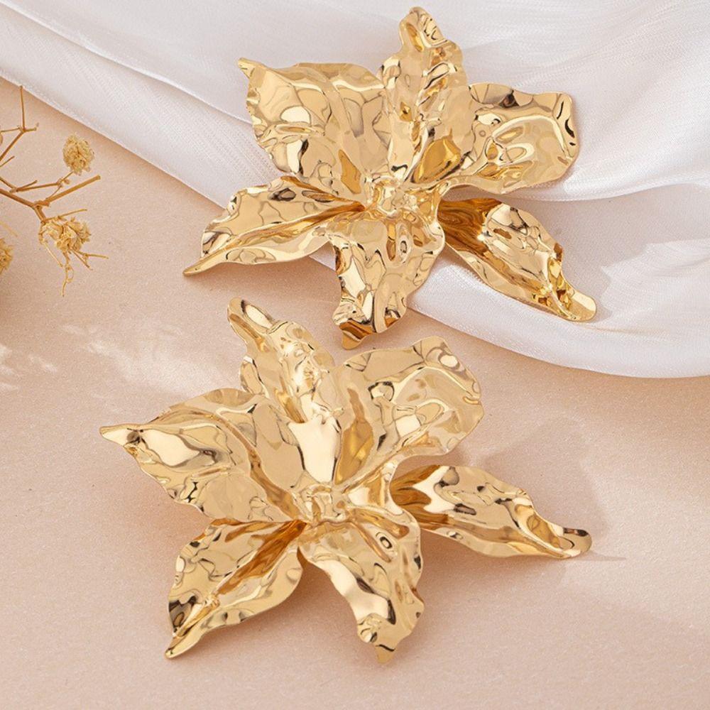 4Pcs Zinc Zinc Alloy Ring Earrings Bracelet Exaggerate Women Jewelry Suit Fashion Flower Jewelry Set Party