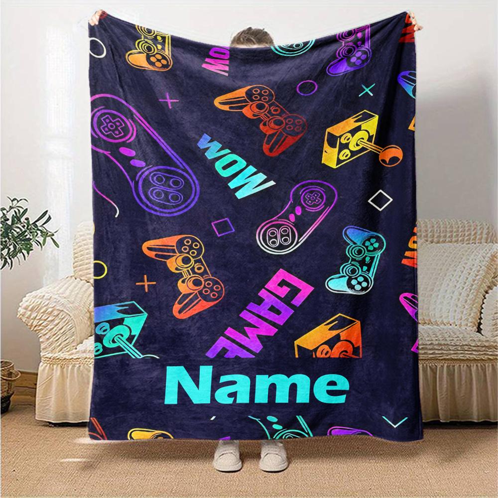 Custom Name Game Controller Theme Printed Blanket - Perfect for Couch, Bed, Travel & Outdoor Use | Machine Washable, Cozy & Durable.