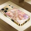 Texture Phone Case Gold Electroplated Tempered Glass For iPhone 16 15 14 13 12 Pro Max Shockproof Silicone Hard Back Cover