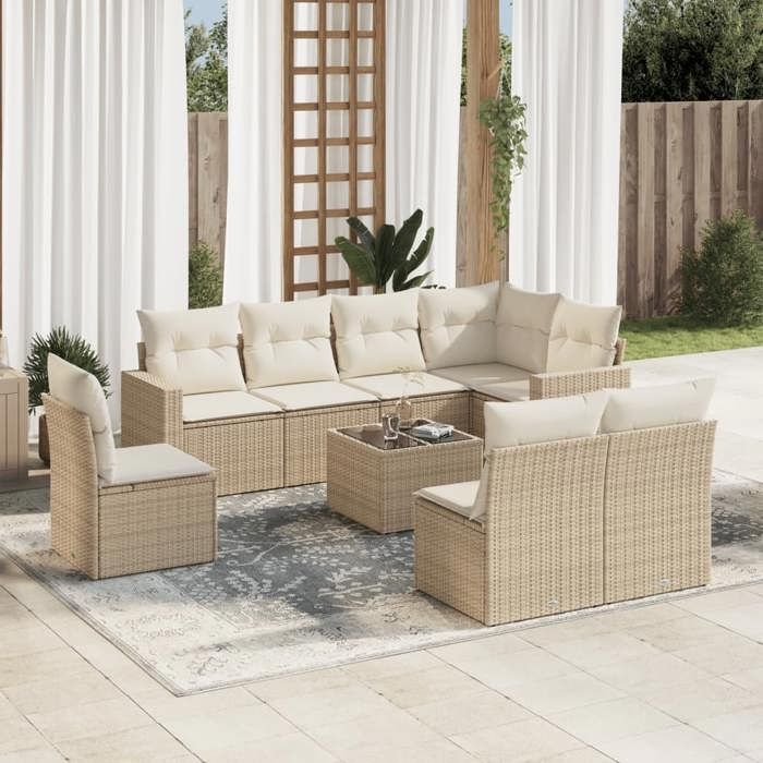 VidaXL Salon de Jardin avec Coussins 9 pcs, Canapés avec Pieds Réglables, Ensemble de Meubles d'Extérieur Patio Terrasse, 3251415