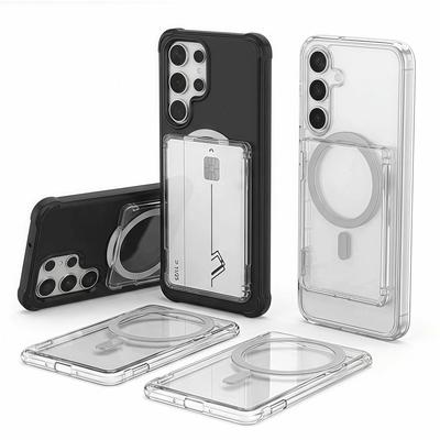 Shockproof Magnetic Stand Card Holder Transparent Wallet Phone Case  For Magnetic Phone