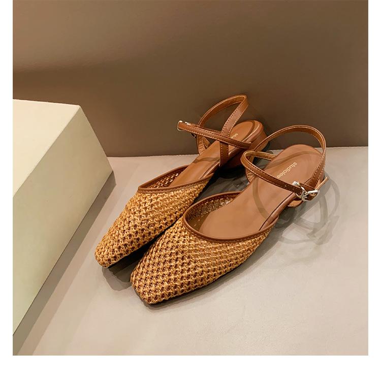 

Sheepskin~ Grape mother French hollow woven sandals women s summer wear light mouth thick heel bag head empty Roman shoes 40