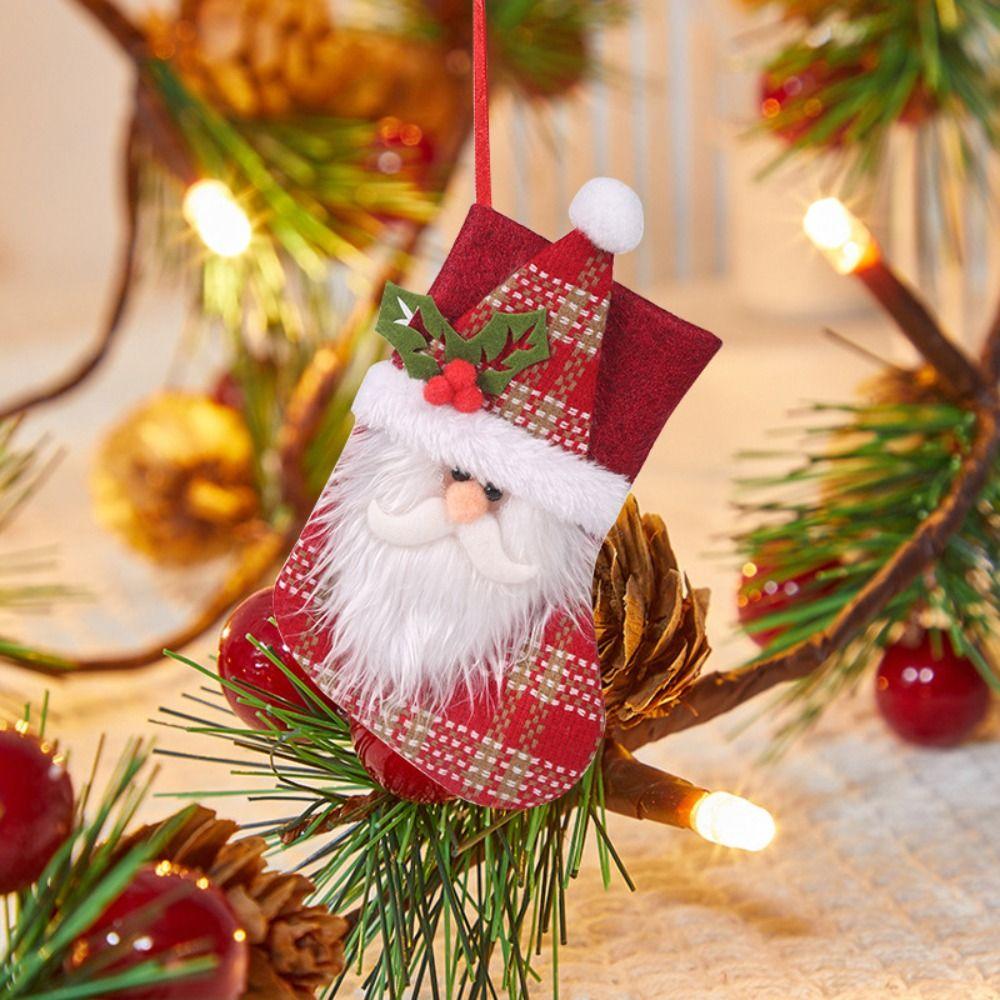

3Pcs Creative Exquisite Santa Claus Socks Portable Durable Christmas Ornaments Hanging Funny Candy Stockings Bag Home