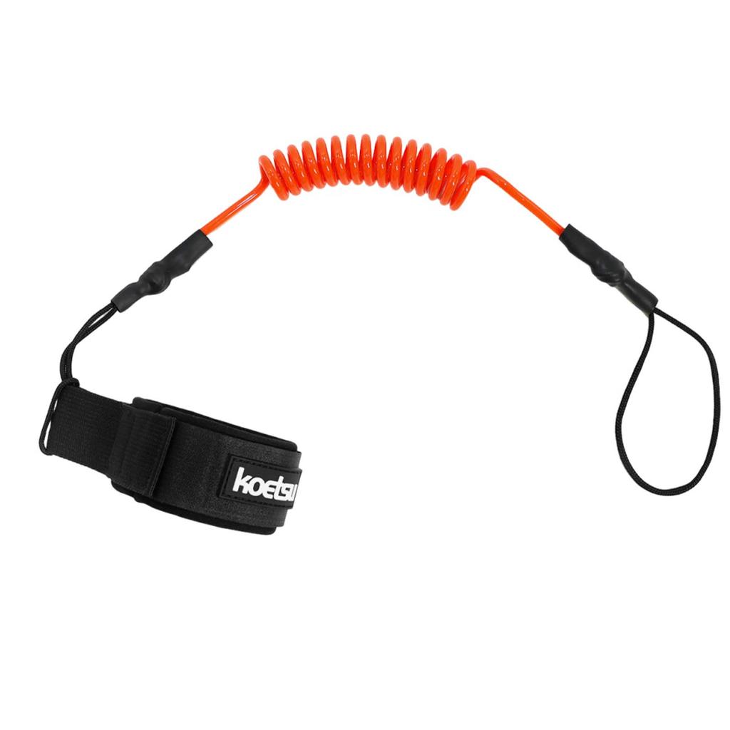 Coiled Bodyboard Leash 5mm TPU Coiled Surfing Wrist Leash with Hook-and-Loop Wrist Strap & Quick-Release Pull Tab
