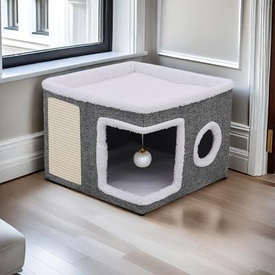Árbol para Gatos de Lujo con Rascador - Mueble para Mascotas de Doble Nivel para 4 Estaciones, Base de Bambú Orgánico y Cojín Ortopédico