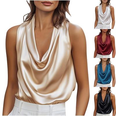 Women's Fashionable Sleeveless Hanging Collar Shirt Casual Vest Top