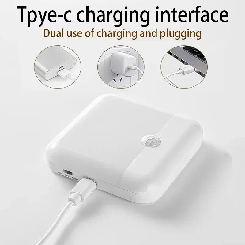 LED Induction Night Light, Wireless USB Charging Human Body Induction Wall Light Bedroom Corridor Cabinet Bathroom Night Light