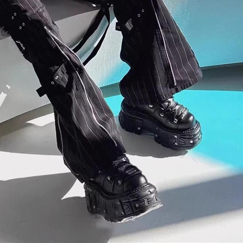 Punk Style Women Thick Bottom Shoes For Woman's Lace-Up Round Toe Man Platform Sneakers Ladies Dad Shoes Gothic Ankle Boots