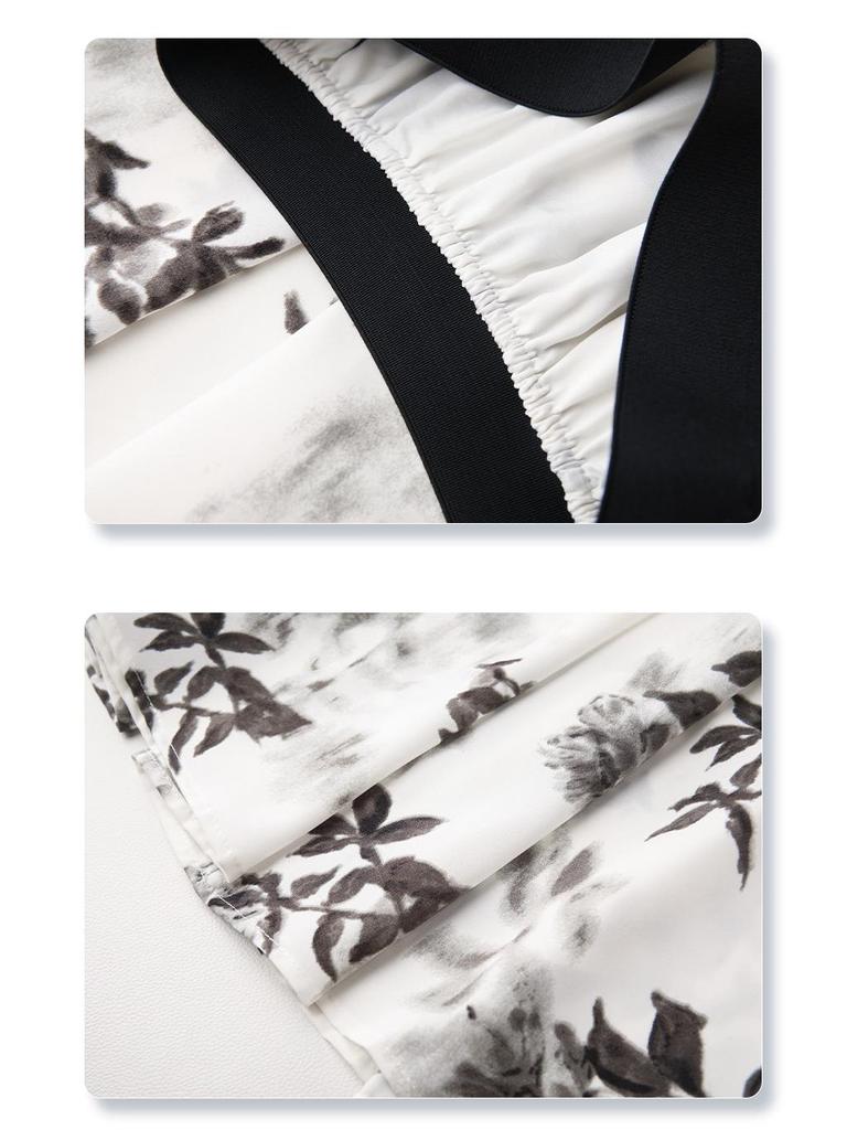 Women's Floral Print Pleated French Chiffon Midi Skirt - Spring/Summer 2025 High-Waist A-Line Design